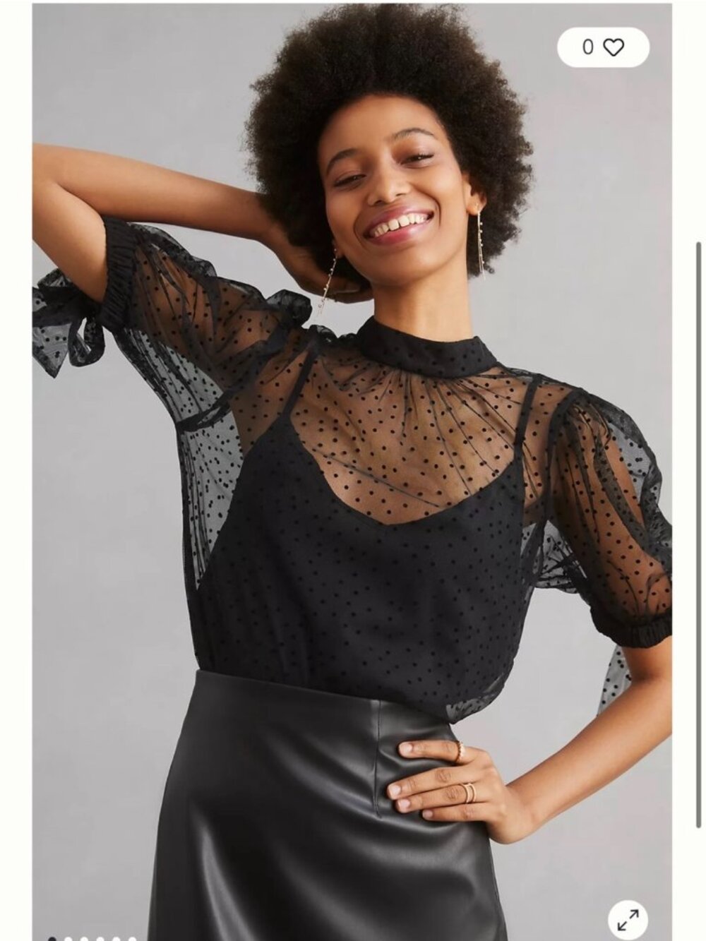 By Anthropologie Sheer Tulle polka dot blaxj Blouse NWOT Size XXS